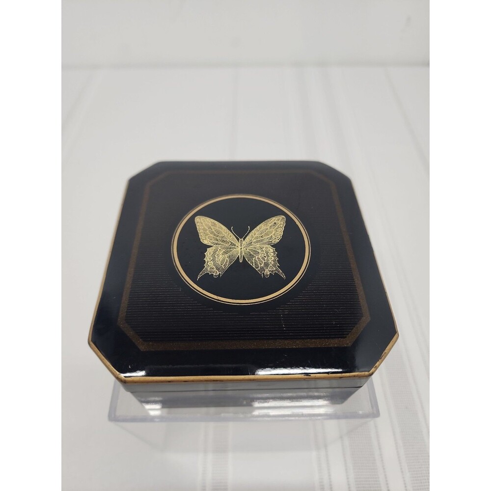 Otagiri Papillon Black&Gold Lacquered Box With 6 Coasters 1970's Barware Japan